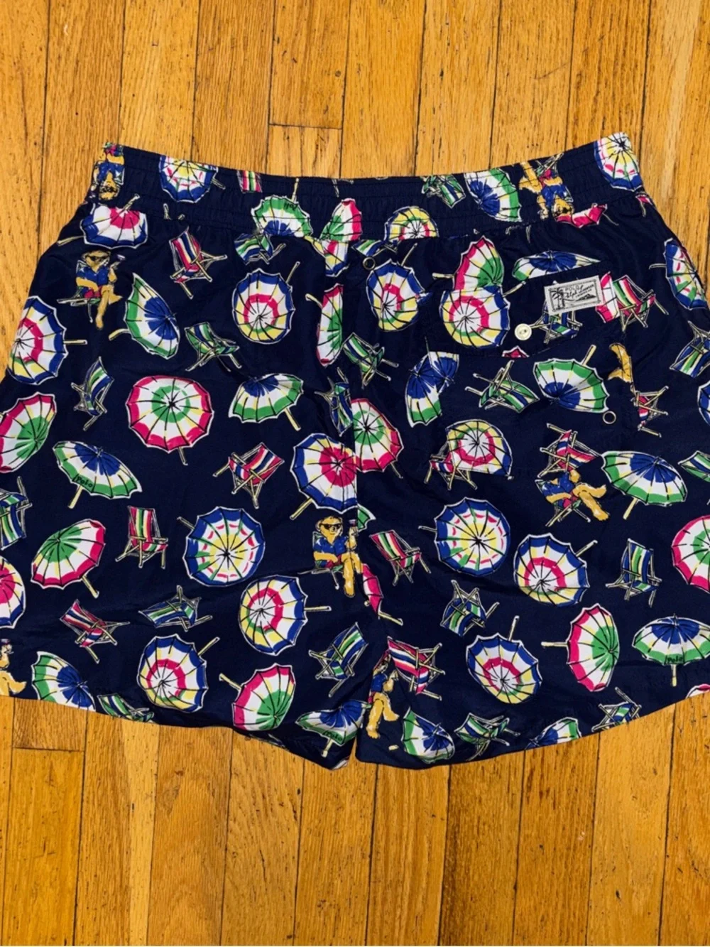Polo Ralph Lauren Navy Blue Polo Bear Beach Umbrella Swim Trunks - X Large